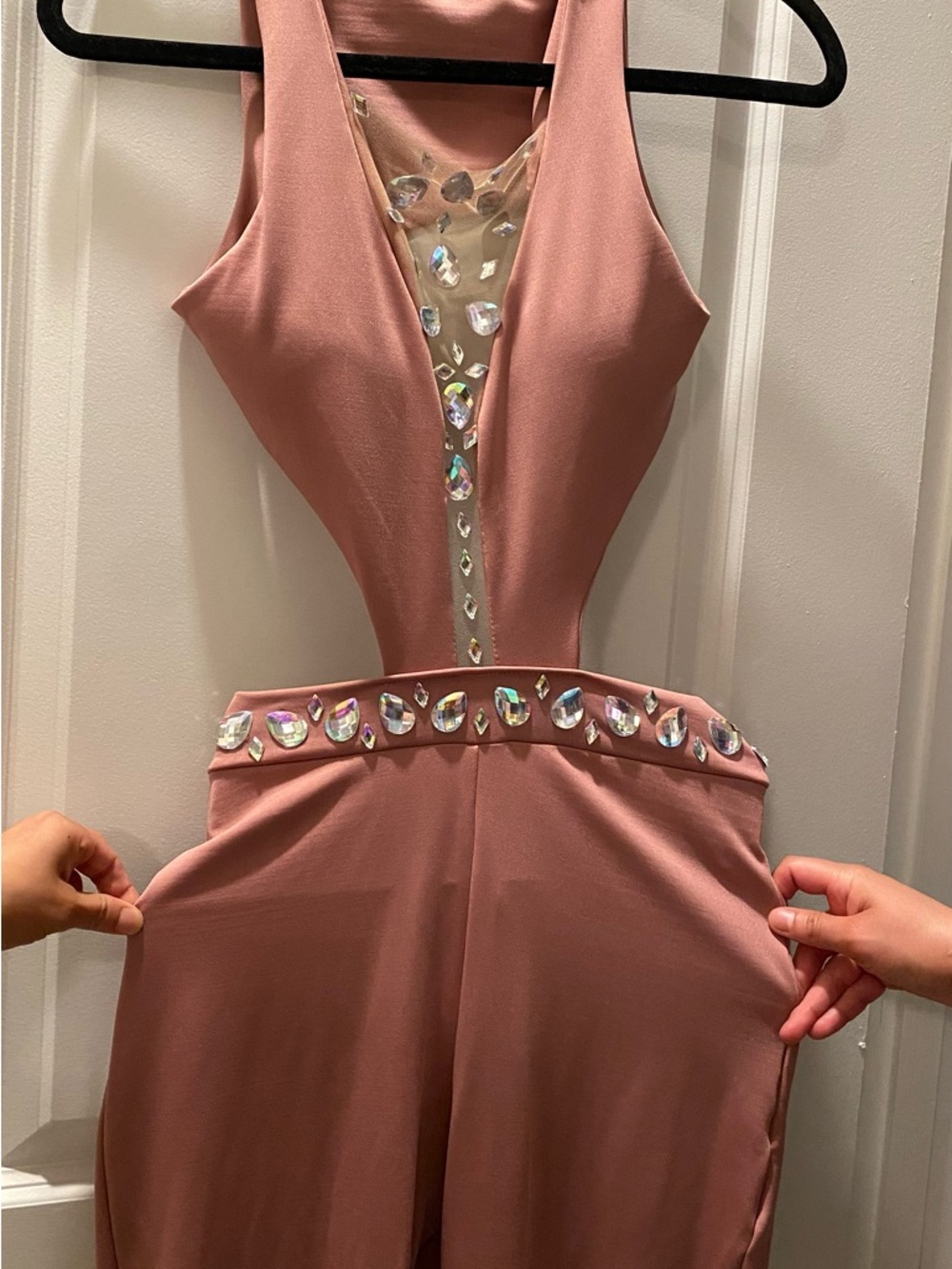 Mauve Jewelled Plunge Jumpsuit